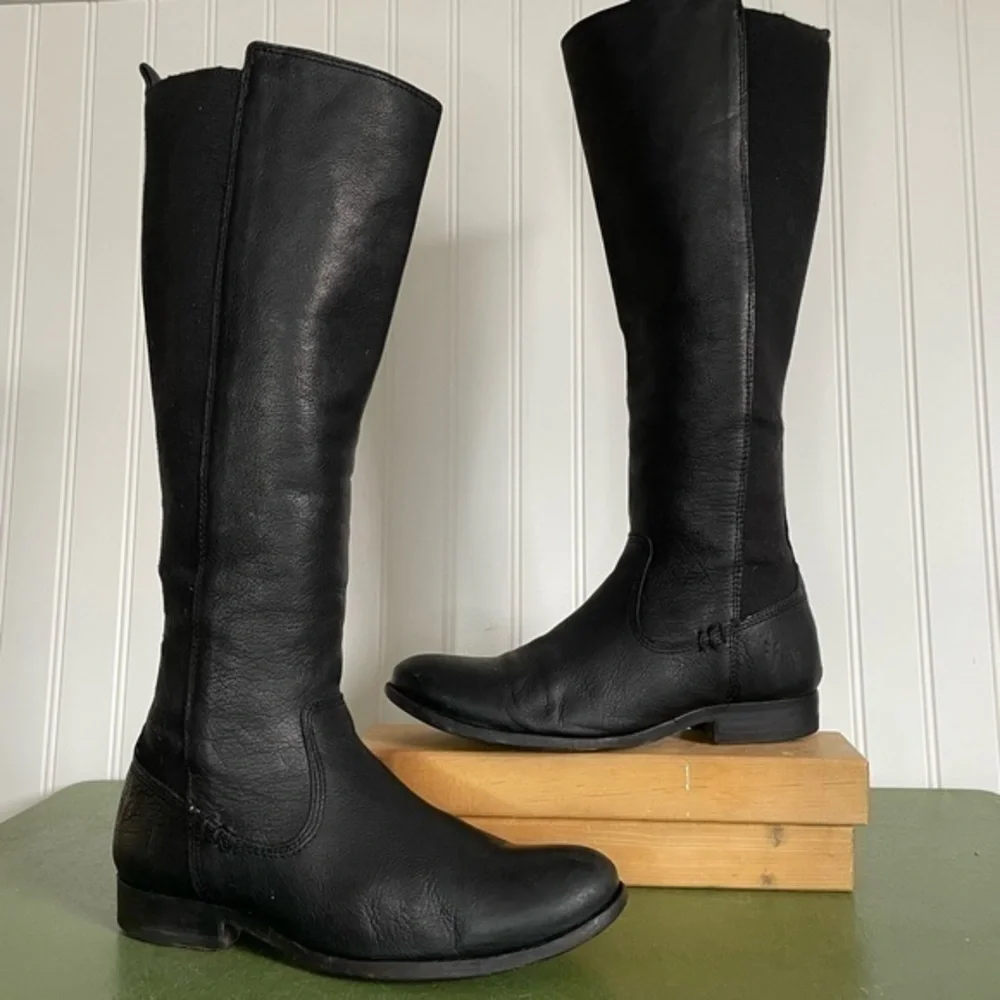 Frye MOLLY GORE Riding Boots in Black Buffalo Leather *Mexico* - Picture 1 of 10